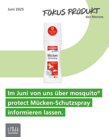 Ein Werbeplakat für Mückenschutzspray mit Informationen für Juni 2015.
