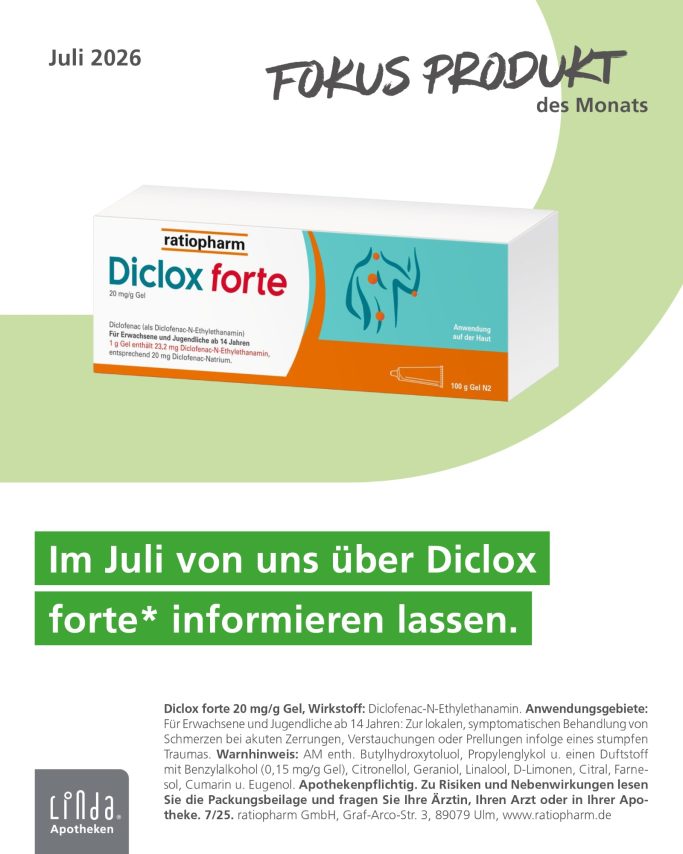 Verpackung von Dicloxforte mit Hinweis auf Informationen im Juli 2016.