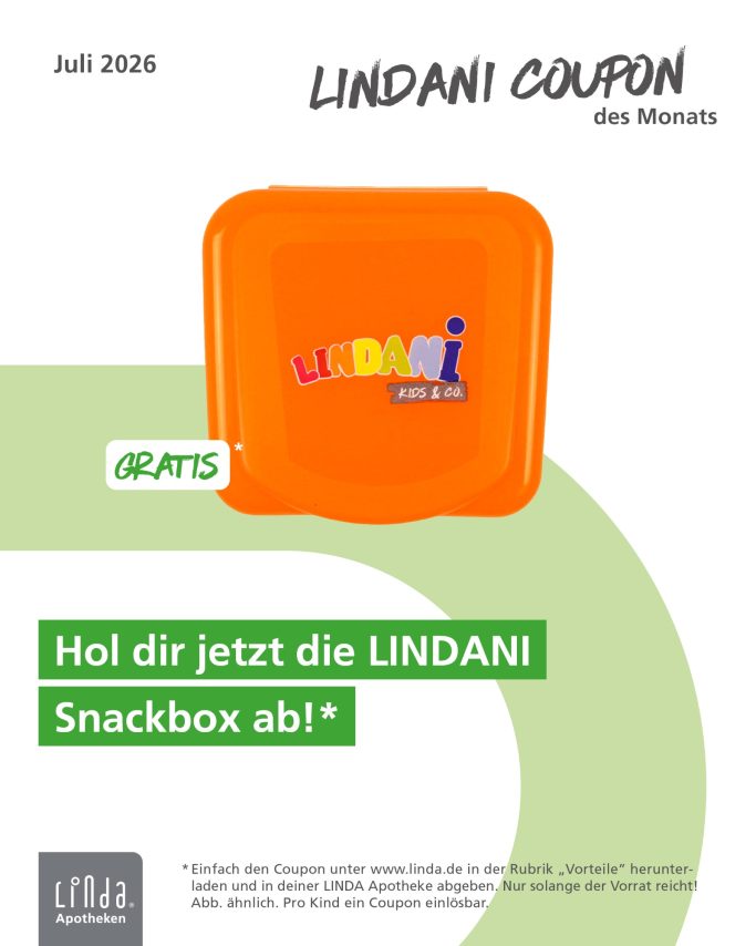 Farbiger Lindani Coupon mit einer Aufforderung zur Abholung eines Snackbox-Angebots.
