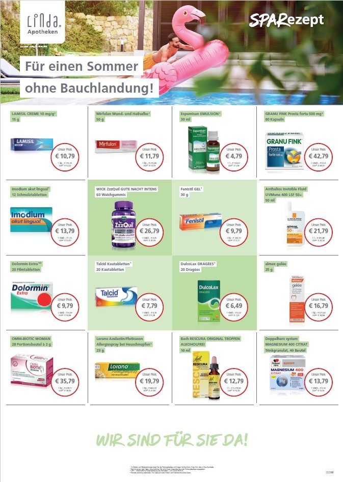 Produktübersicht mit Preisen und Angeboten für verschiedene Artikel auf grünem Hintergrund.
